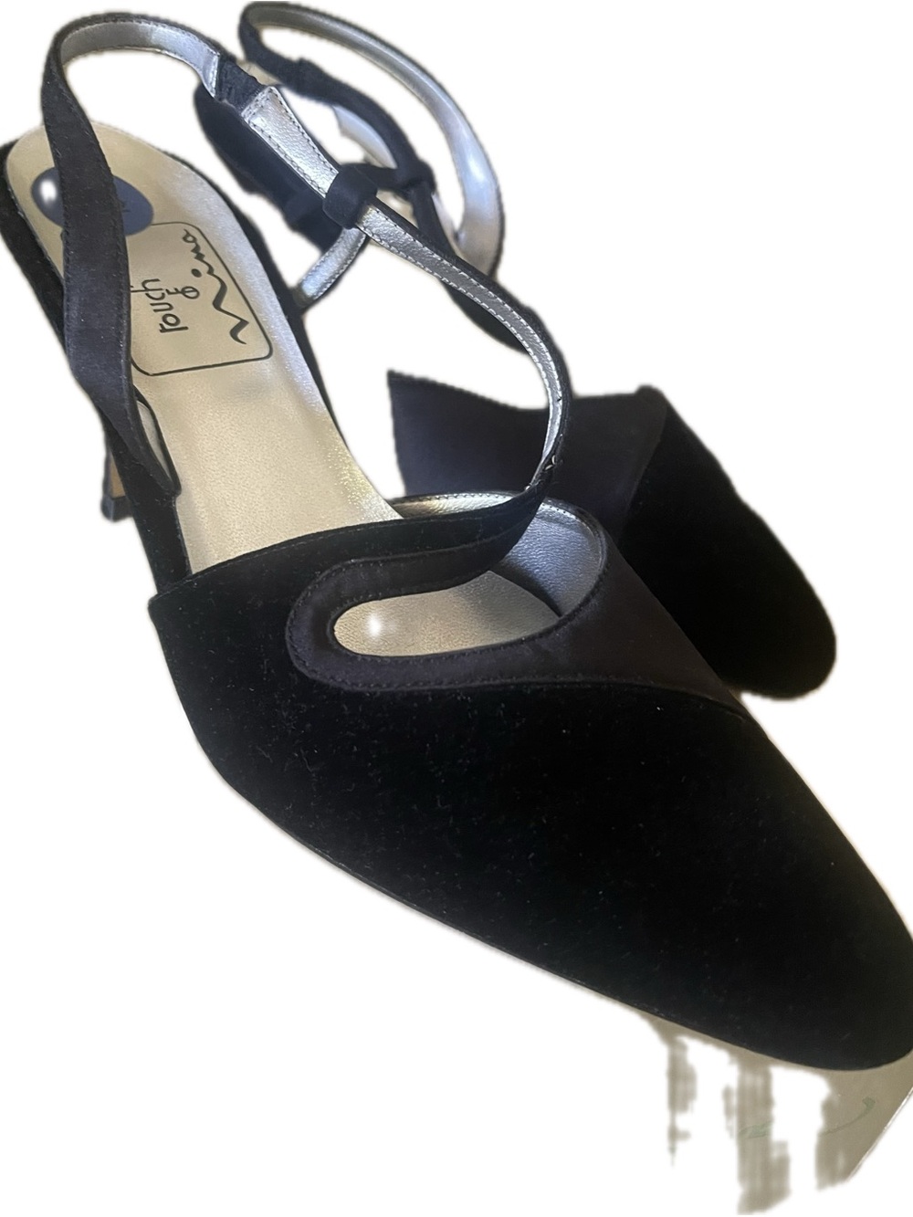 Y2K Nina Black Pointed Slingback Heels Velvet Satin Size 61/2